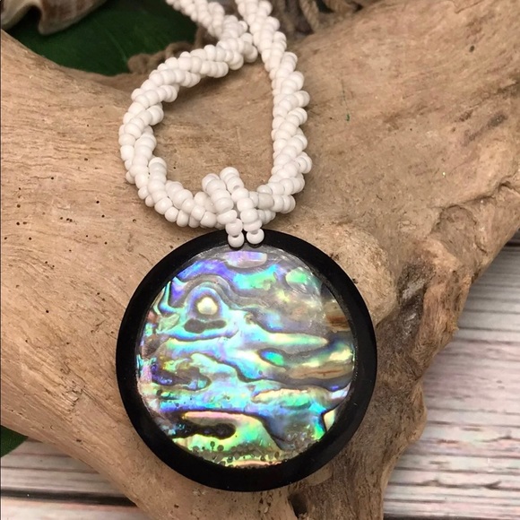 NEW Real Abalone Shell Large Pendant on Bohemian Glass Beaded Necklace Seasshell - Picture 10 of 16